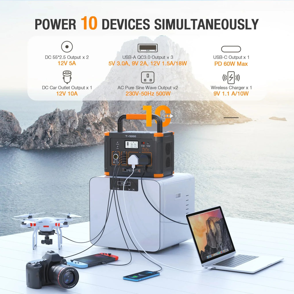 999WH 1000W Portable Power Station - Solar Generator for Home Backup & Camping