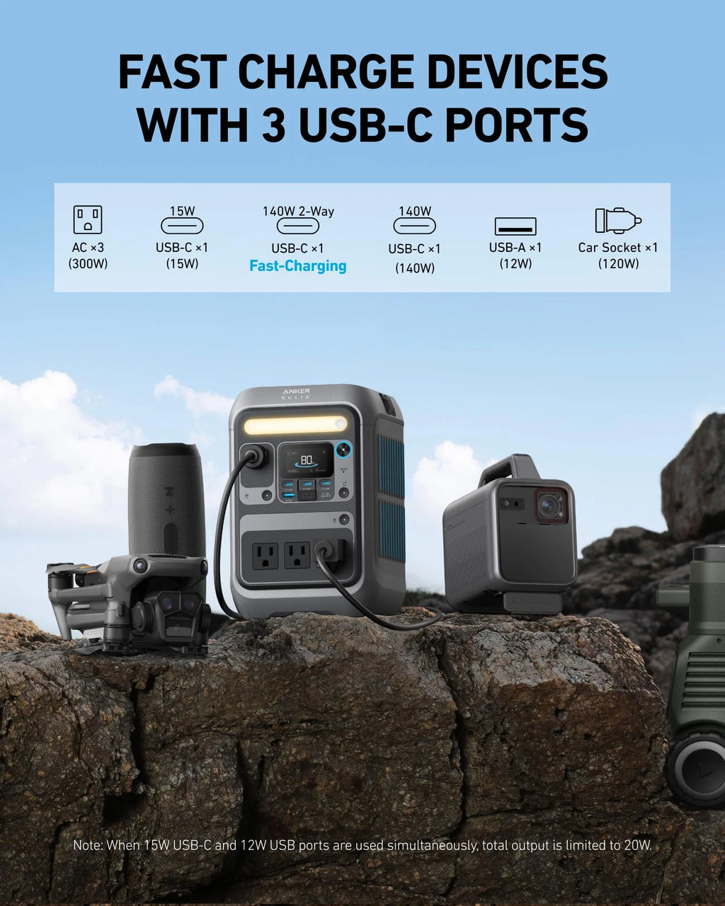 C300 Portable Power Station, 288Wh Solar Generator for Camping