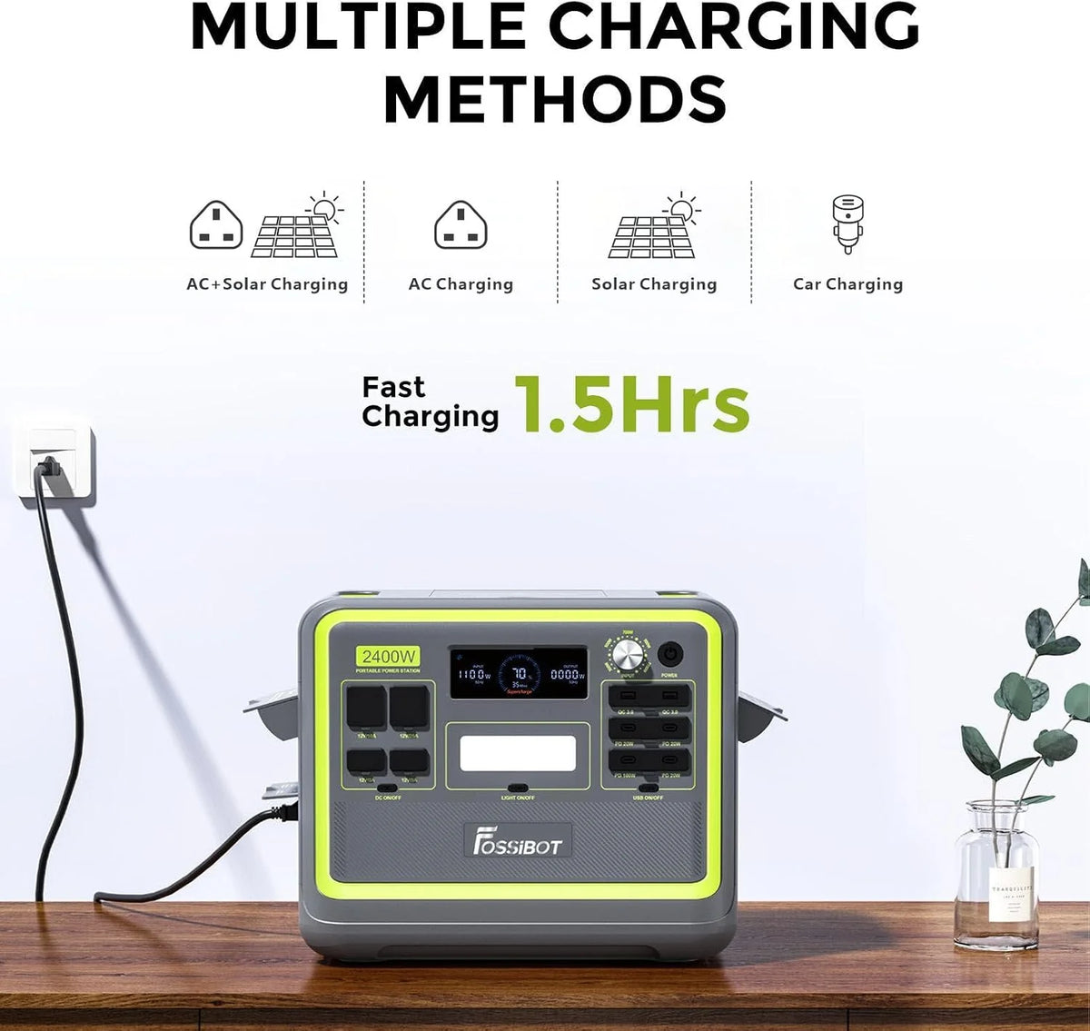 2048Wh Portable Power Station 2400W LiFePO4 Battery Solar Generator with Fast Charging