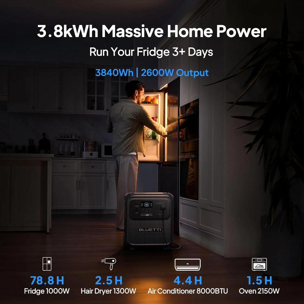 3840WH 3840W Portable Power Station - LiFePO4 Battery Solar Generator for Home Backup & Camping